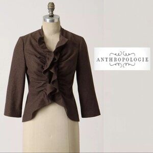 Anthropologie Tabitha Wool Jacket 8 Short Sweet Topper Cardigan Brown Blazer Top